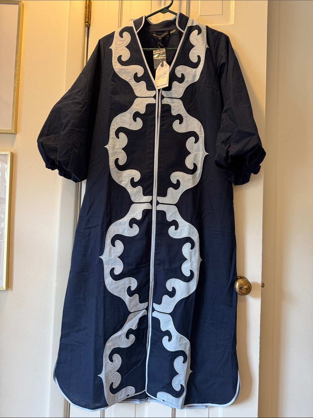 Tuckernuck English Factory Navy caftan with Light blue Appliqué